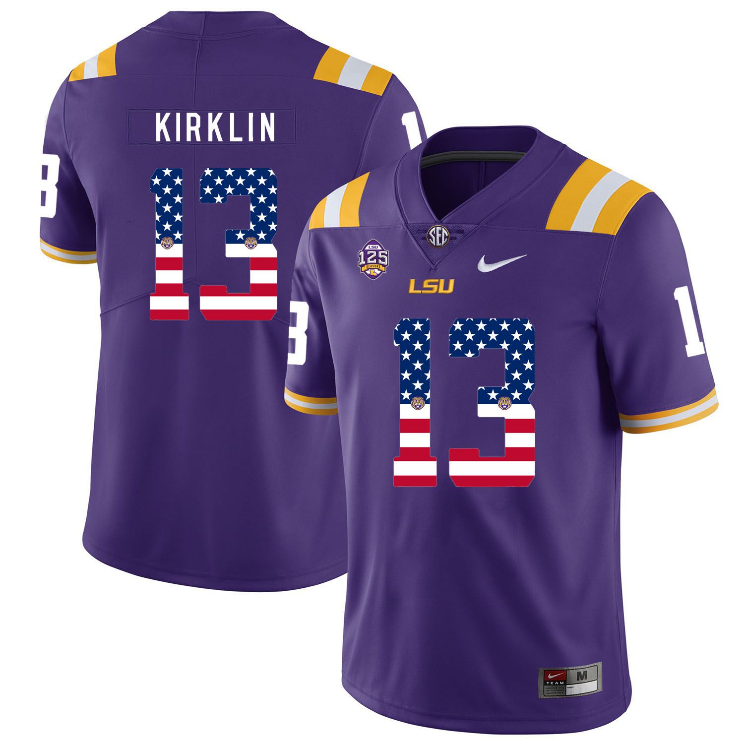 Men LSU Tigers #13 Kirklin Purple Flag Customized NCAA Jerseys->customized ncaa jersey->Custom Jersey